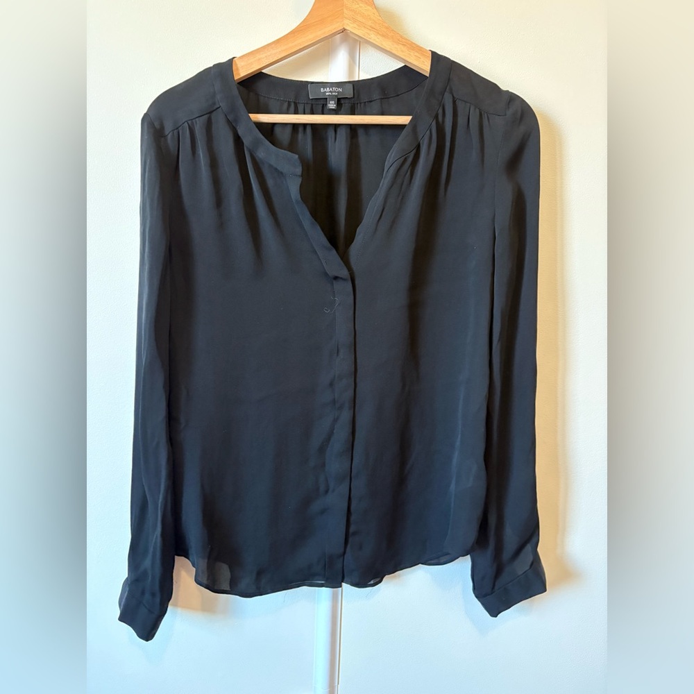 Babaton Black Silk Long Sleeve Blouse (black) *Vintage*